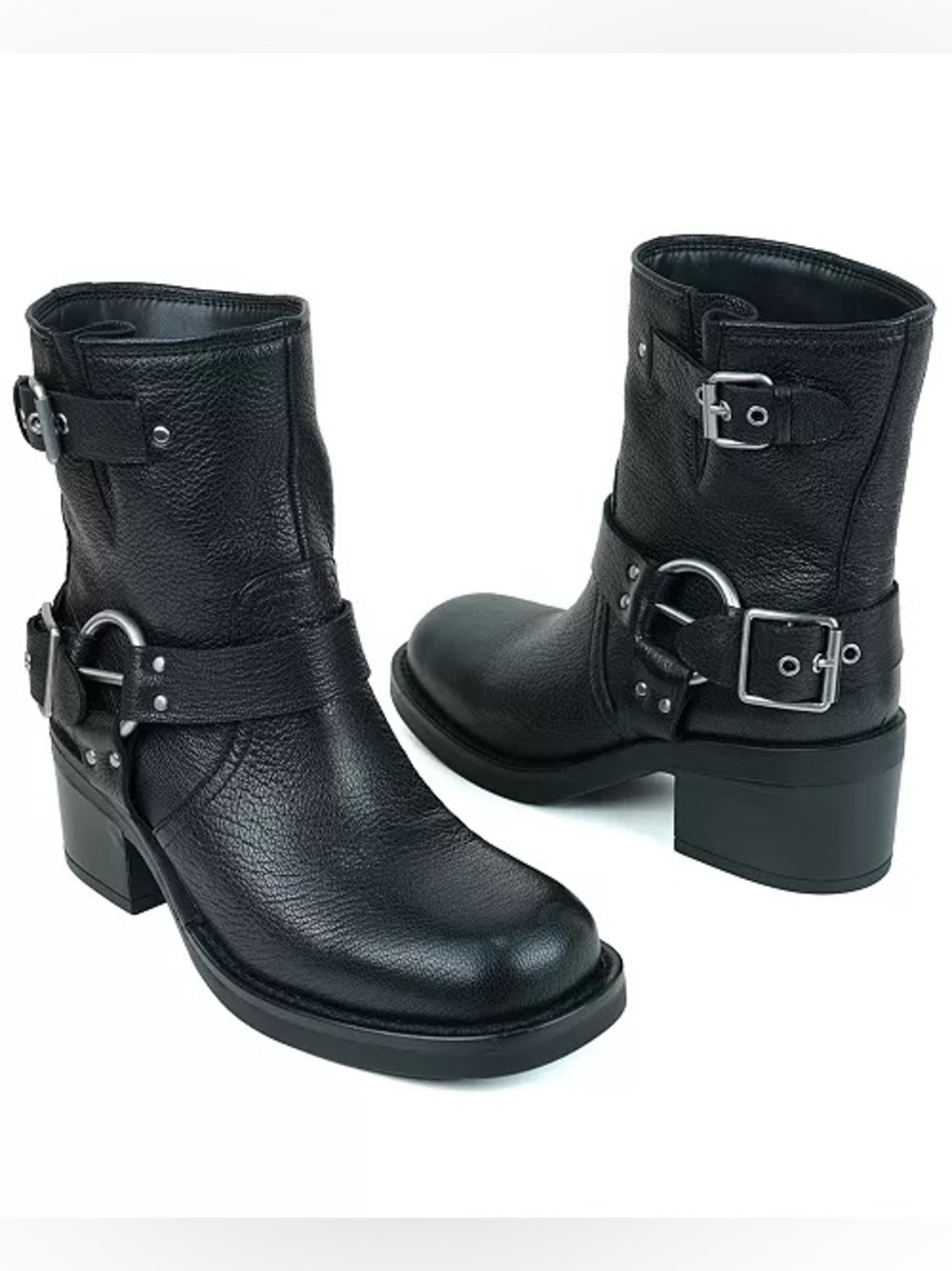 Kenneth Cole Stride Black Leather Moto Boots Sz 6 BNWB